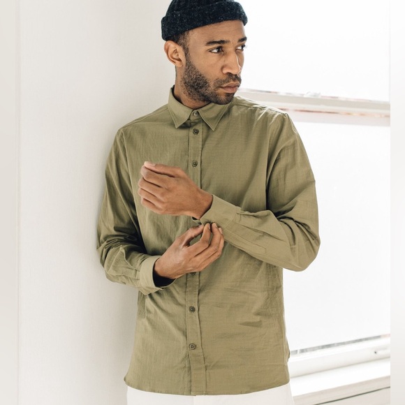 Norse Projects Hans Double Layer Cotton button down shirt in Green - Picture 6 of 9